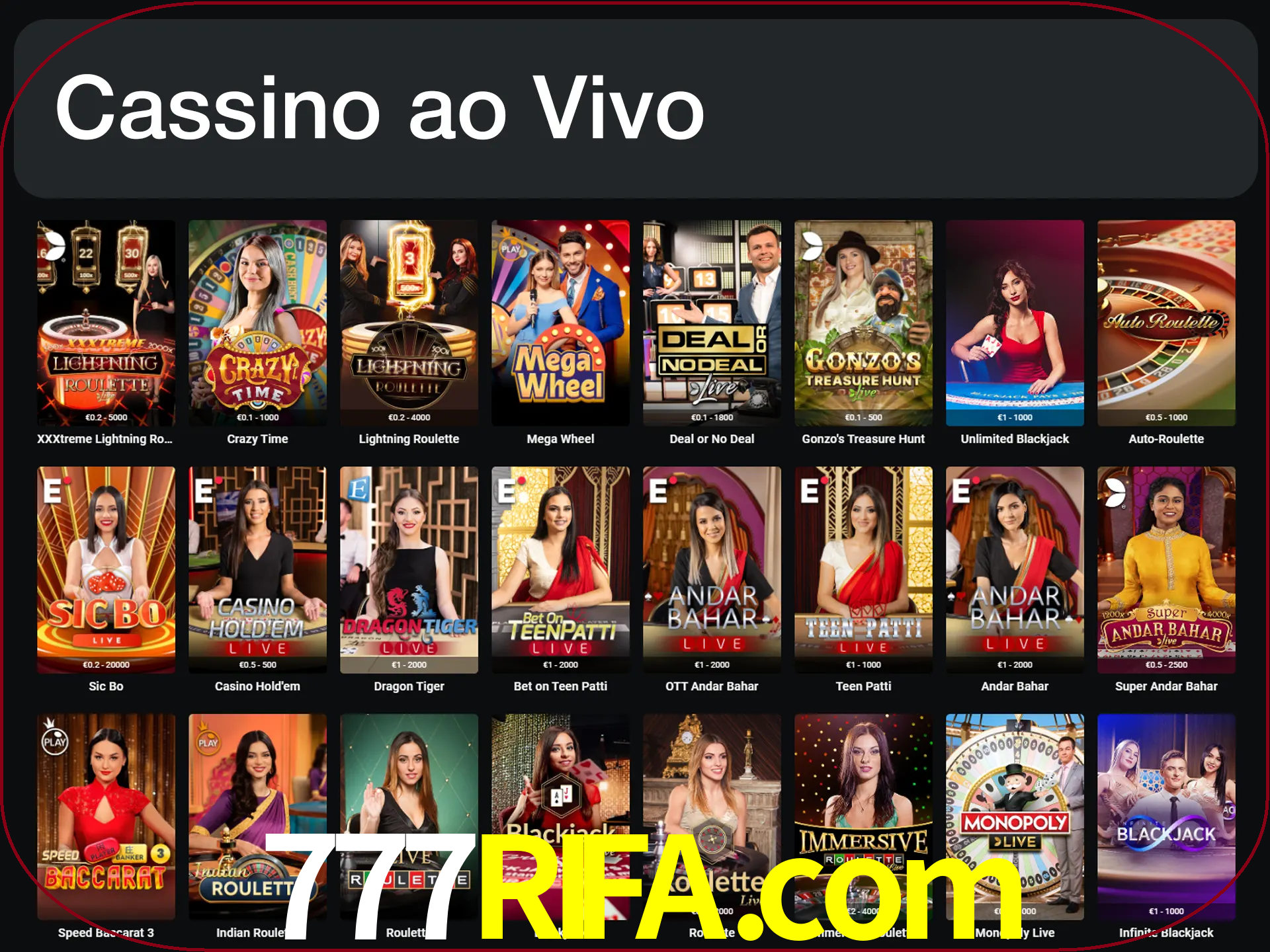 Jogue jogos de cassino com um verdadeiro dealer.